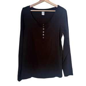 NEW Peruvian Connection 1/4 Button Long Sleeve Shirt Top XL Black